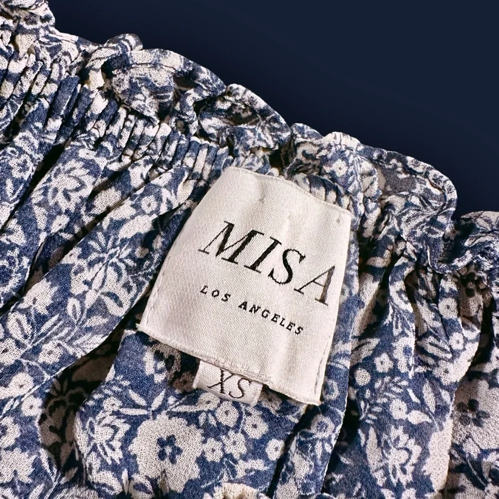 Misa Los Angeles Blue Floral Print ‘Livey’ Off The Shoulder Tie-Neck Top Size XS